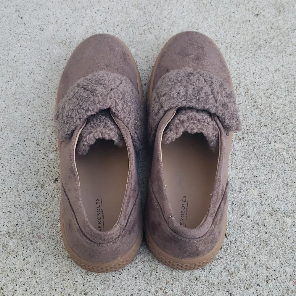 Aerosoles Wave Ebbie Sherpa Low Top Ankle Boots Sneaker Medium Taupe Size 7.5